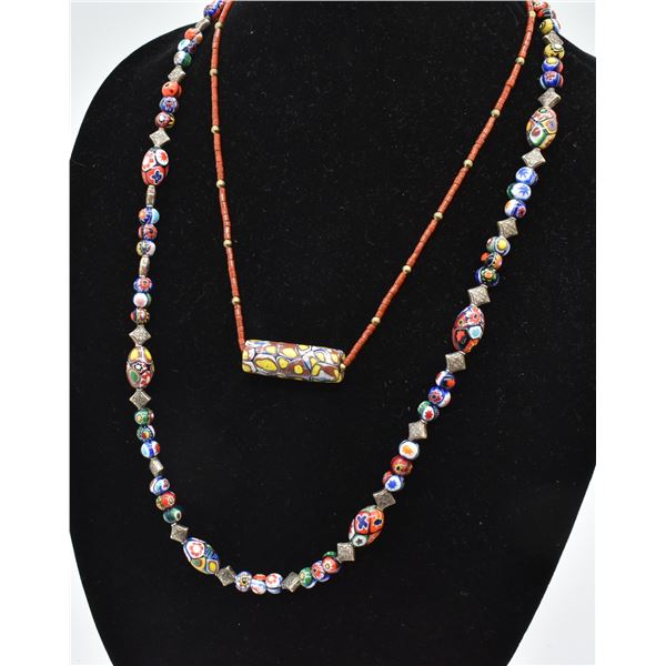 2 Venetian Millefiori Trade Bead Necklaces