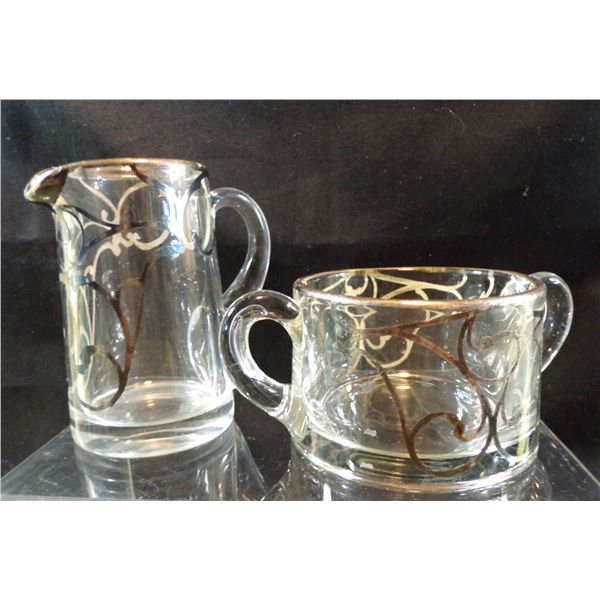 Vintage Sterling Overlay on Glass Creamer & Sugar