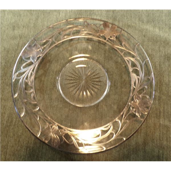 Vintage Sterling Overlay on Glass Plate