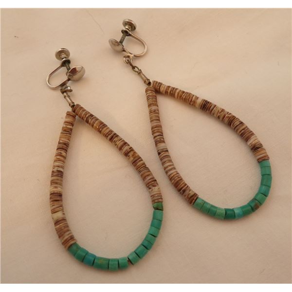 Santo Domingo Shell and Turquoise Heishi Earrings