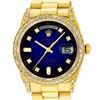 Image 2 : Rolex Mens 18K Yellow Blue Vignette Diamond Lugs Quickset President Wristwatch