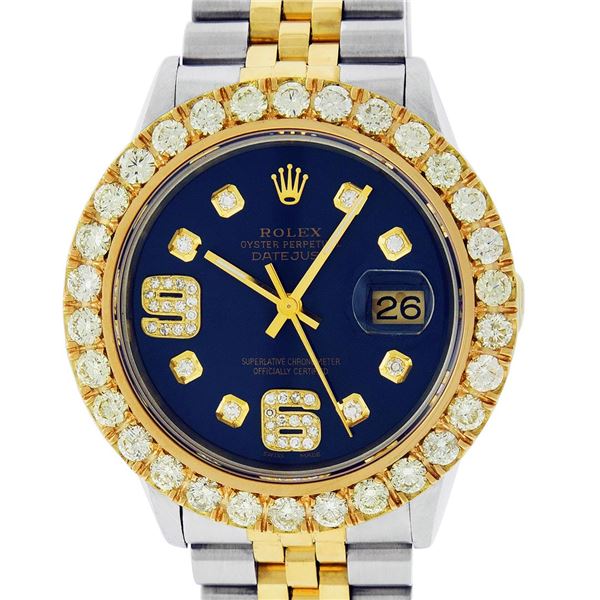 Rolex Mens Stainless Steel and Yellow Gold Blue VVS Diamond 36mm Datejust