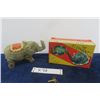 Image 1 : Small Wind Up Tin + Fabric Elephant in Original Box Made in Japan 6" Long - 1 Box Flap is Detached