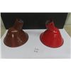 Image 2 : Pair of Vintage Red Porcelain Light Shades - 1 is Painted Brown Angled 10" Wide - Service Station