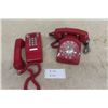 Image 1 : Pair of Vintage Red Phones, Wall Mount Push Button Table Top Rotary