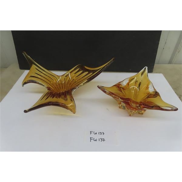 2 Pieces Chalet Style Blown Glass Yellow/Gold