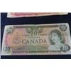 Image 2 : Canadian Money Bills; 1979 $20, 1974 $2, (6) 1973 $1