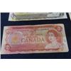 Image 3 : Canadian Money Bills; 1979 $20, 1974 $2, (6) 1973 $1