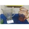 Image 2 : Koiser Vase, 3 Pitchers; 1 Irish Herringbone, 2 Colored Depression Glass