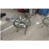 Image 2 : 3 Glass Round Tables with Metal Base Patio Tables; 1) 38" Wide, 2) 26" Wide