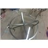 Image 3 : 3 Glass Round Tables with Metal Base Patio Tables; 1) 38" Wide, 2) 26" Wide
