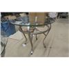Image 4 : 3 Glass Round Tables with Metal Base Patio Tables; 1) 38" Wide, 2) 26" Wide