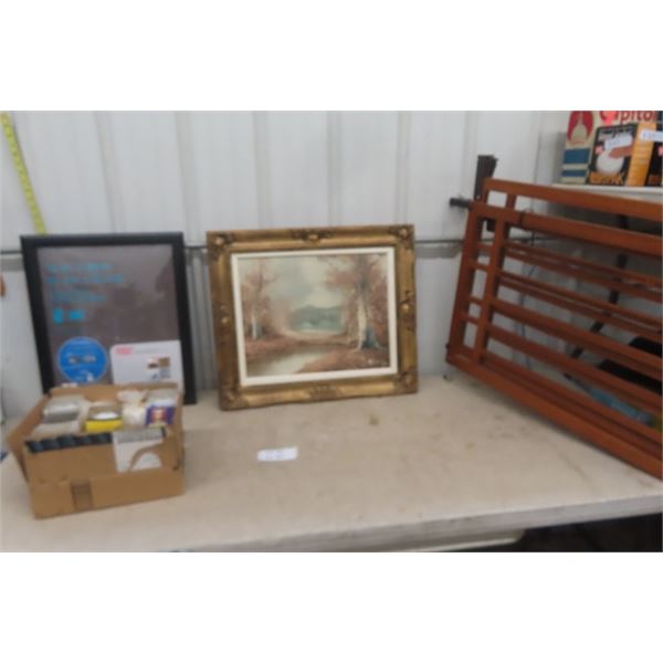 Solid Baby Gate , Framed Art, Unused Frame Box of Light Bulbs