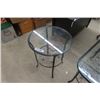 Image 4 : 3 pc Table Set - Glass Top Metal Base; Table 20" x 31" x 40"  & End Tables 19" Wide x 24" Tall