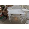 Image 2 : 4pc Wicker Set; Make Up Table with Chair 15" x 30" x 57" & Wicker Desk - Missing Drawer 20" x 29" x 