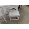 Image 5 : 4pc Wicker Set; Make Up Table with Chair 15" x 30" x 57" & Wicker Desk - Missing Drawer 20" x 29" x 