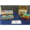 Image 1 : 2 Modern Made in China Tin Wind Up Pressed Tin Bus + Tractor