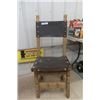 Image 2 : Medieval Looking Leather + Wood Chair - Custom Decoupage + Painted Chair with McCormick Harvest Equi