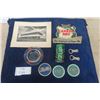 Image 1 : Soda Pop Collectors Lot; 7Up Ashtray, Tin Can, Coasters, Photo of Montreal Bottle Plant, Plastic Can