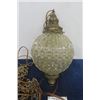 Image 2 : Heavy , Ornate Brass + Glass Swag Lamp