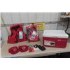 Image 1 : (2) New SZ XL Life Jackets, Coleman Cobler 40 Quart, New Polarized Fishing Glasses, 2 Lund Hats, Bus