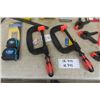 Image 5 : Assorted Tools ; Tape Measure, C-Clamps, Squares, Saw Blades -Many New Products