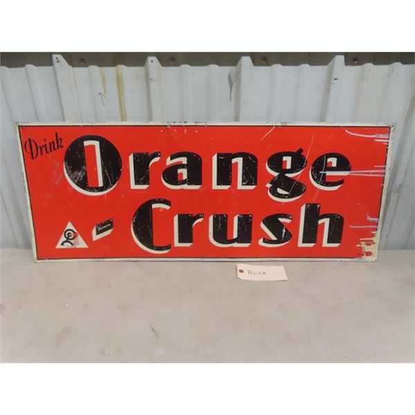 Drink Orange Crush Tin Sign 15.5" x 38" St. Thomas Metal Sign 1940 Embossed