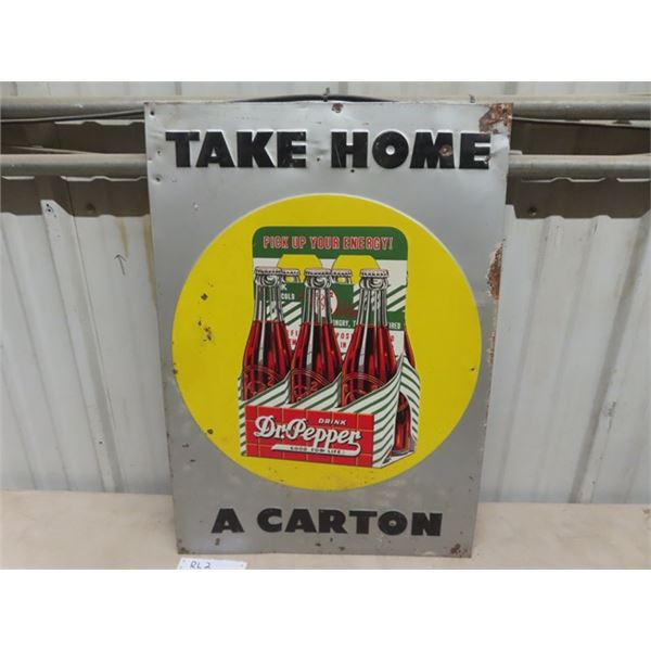 Dr. Pepper 6 Pack Bottle Sign 19" x 27" Tin Embossed