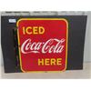 Image 1 : Iced Coca-Cola Here Porcelain Double Sided Flange Sign - P+M Canada 1949- a Few Touch Ups