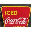 Image 2 : Iced Coca-Cola Here Porcelain Double Sided Flange Sign - P+M Canada 1949- a Few Touch Ups