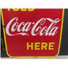 Image 3 : Iced Coca-Cola Here Porcelain Double Sided Flange Sign - P+M Canada 1949- a Few Touch Ups