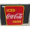 Image 5 : Iced Coca-Cola Here Porcelain Double Sided Flange Sign - P+M Canada 1949- a Few Touch Ups