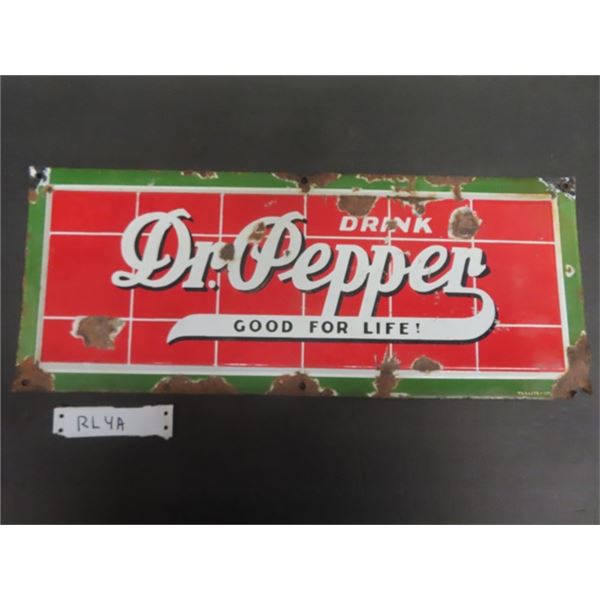 Dr. Pepper Porcelain Sign 8.5" x 21" - Texalite- USA?
