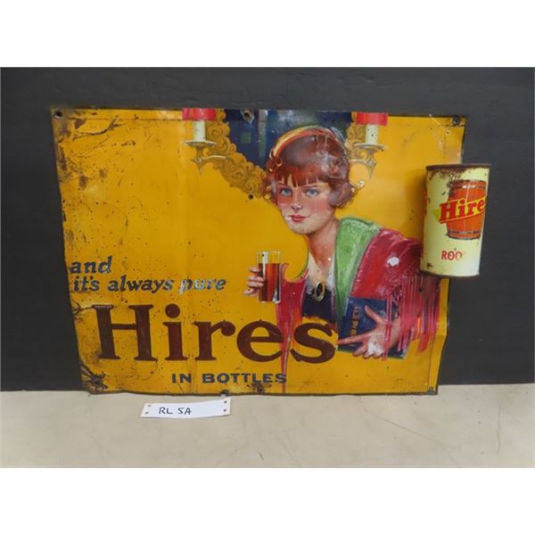 Very Early Hires Root Beer Tin Tacker Sign or Partial Sign 14"x 18" - Has Early Hires Root Beer Tin 