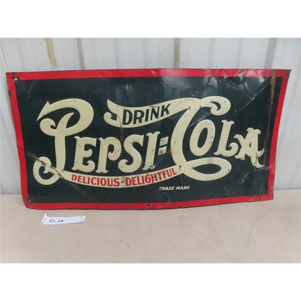 Early Pepsi Cola Embossed Double Dot Tin Sign 14" X 27.5" - Burdock Co. New York