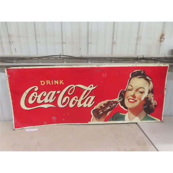1941 Tin Coca-Cola Sign 23" X 59" - Made in USA-AAW