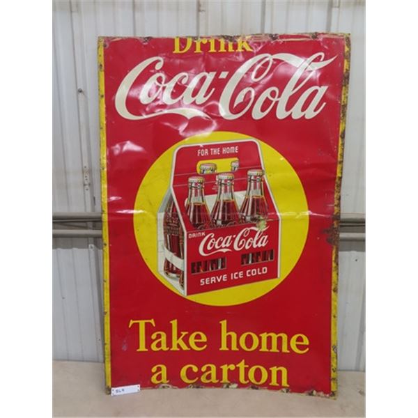 Coca-Cola 6 Pack - Take Home a Carton Sign 35" x 52" - Has Been Cut Down