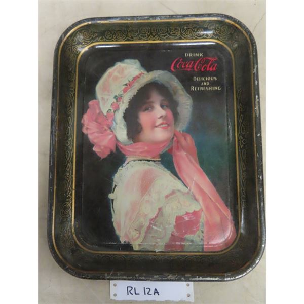 1914 Coca-Cola 'Betty' Drink Tray Painted Tin - Stelad Sign Co. -USA 1" x 10.5" x 13.25"