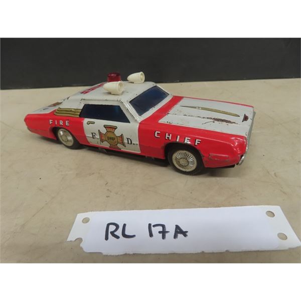 Bandai Fire Chief Tin Friction Car 7" Long - Works Well