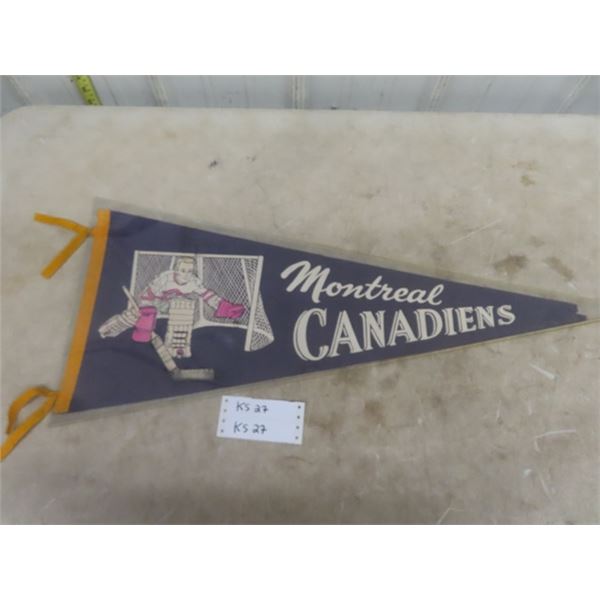 Very Cool + Old Montreal Canadians Hockey Pennant - Missing Tip 28" long