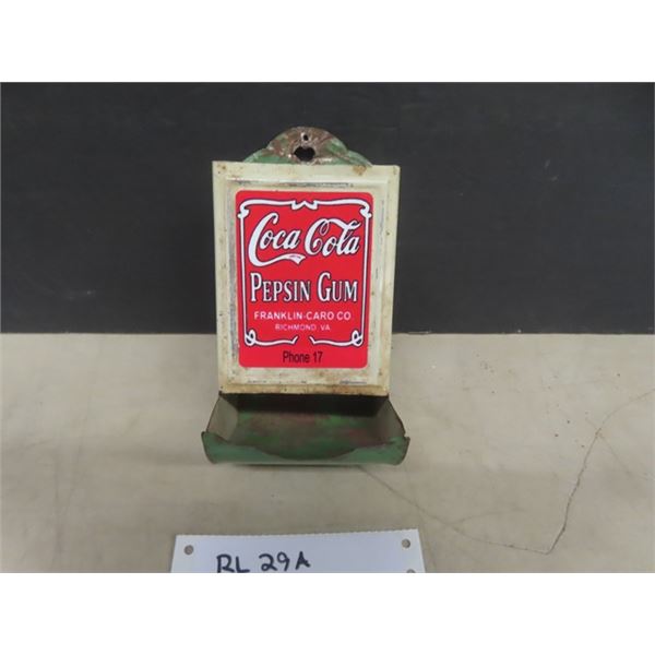 Vintage Tin Match Holder With New Coca-Cola Pepsin Gum Decal