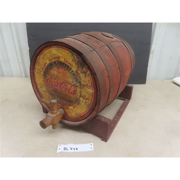 Coca-Cola 5 Gal Syrup Barrel with Spigot Circa 1915 -USA - Nice Display 16" Long 11" Wide