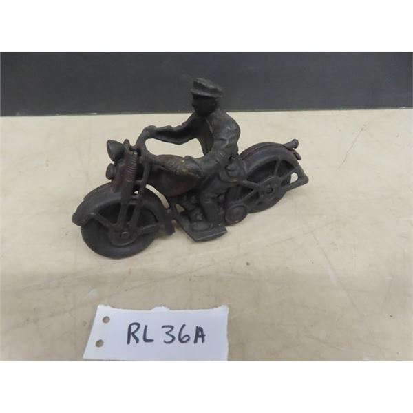 Hubbley Cast Iron Patrol Motorcycle With Rider 6" Long