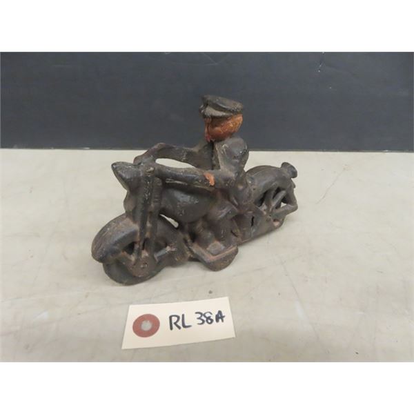 Hubbley Police Motorcycle Cast Iron with Rubber Wheels 6" Long