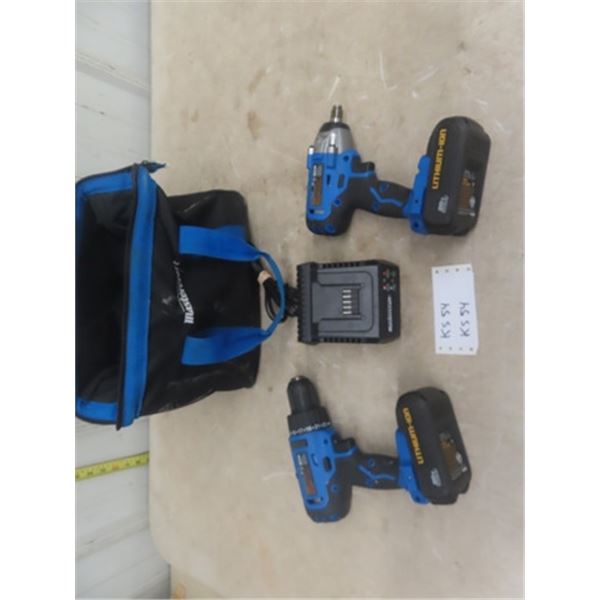 Mastercraft 20V Drill + Impact Wrench  , 2 Batteries + Charger + Bag