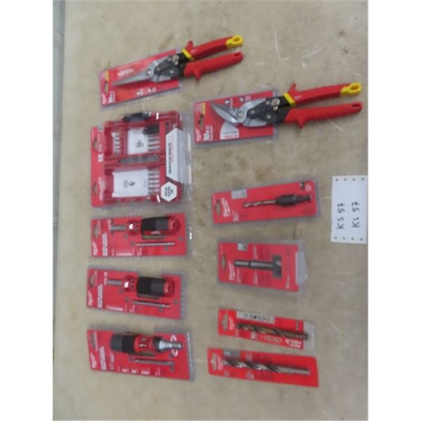 Milwaukee Aviation Snips, Drill Bits, Bit Kit, 3 Driver Sets - 10 Pieces All New in Packages