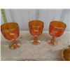 Image 2 : 6pcs of Carnival Glass; Rooster Bowl, 3 Goblets, Platter, Candy Dish