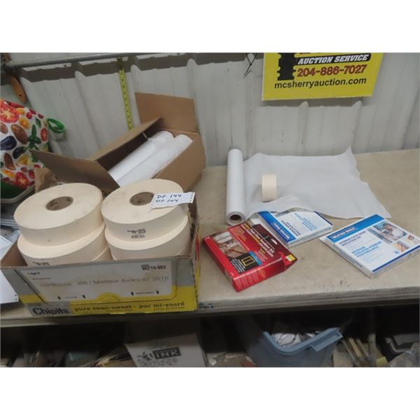 Box of Drywall Tape, Box of Examine Table Paper, Window Insulation Kit