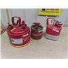 Image 1 : 3 Gas Cans ; 1) Metal Safety, 1) Poly Safety, 1) Vintage Metal