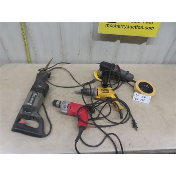 4 Power Tools; Porter Cable Reciprocating Saw, DeWalt Drywall Drill, Milwaukee Drill, Porter Cable B